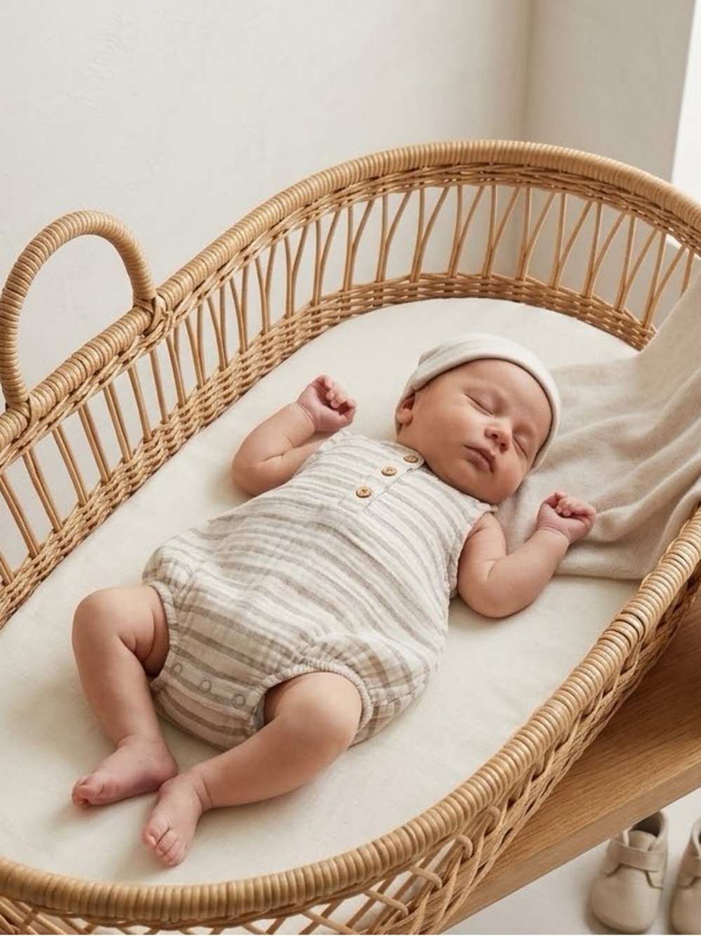 Cat & Jack Tan & Cream Stripe Gauze Sleeveless Bubble Romper